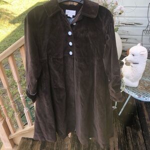 Strasburg Chocolate Brown Velvet Coat Size 12 Girls Jacket Blue Satin Lining